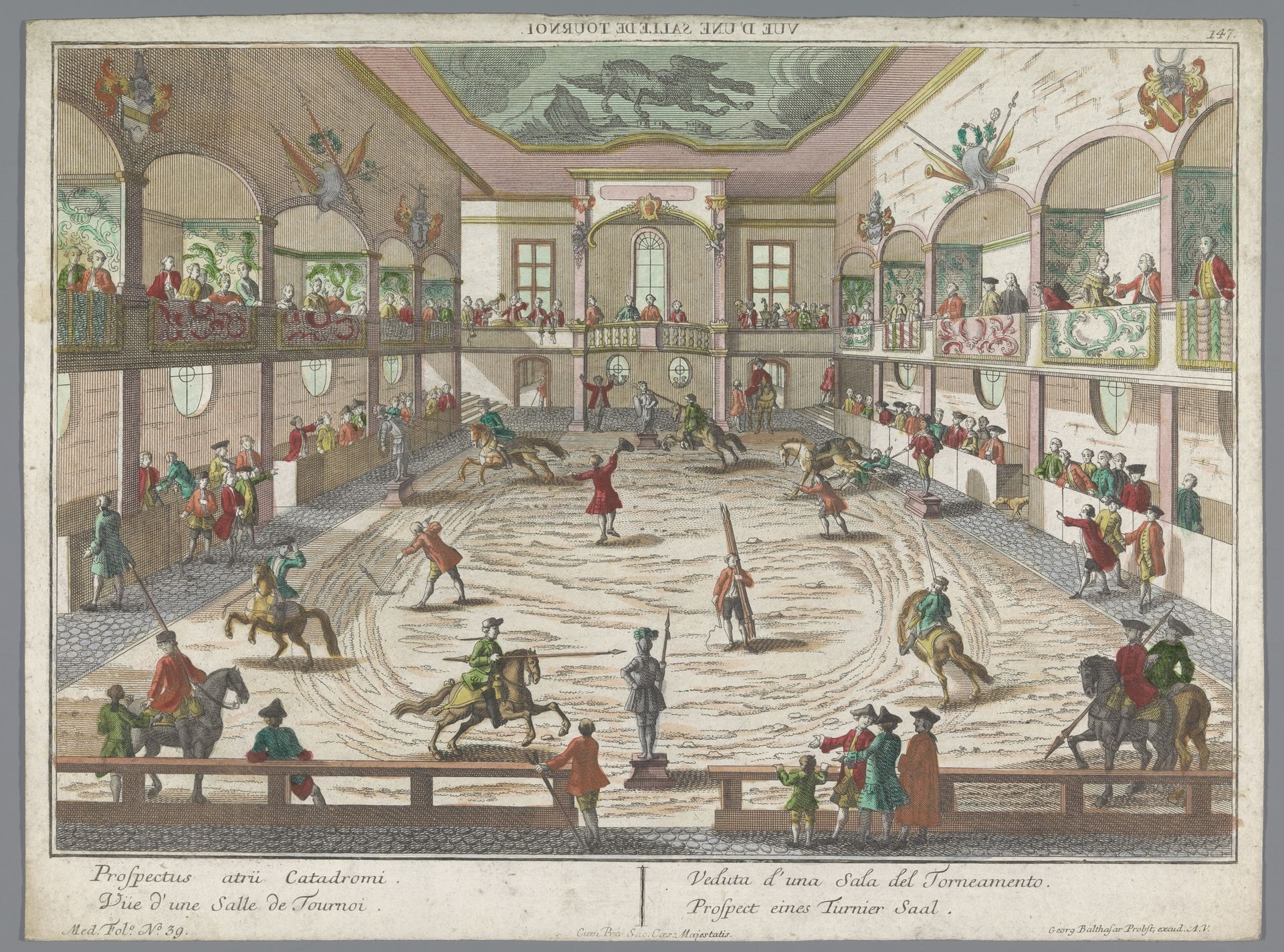 Gezicht op een toernooischool by Georg Balthasar Probst