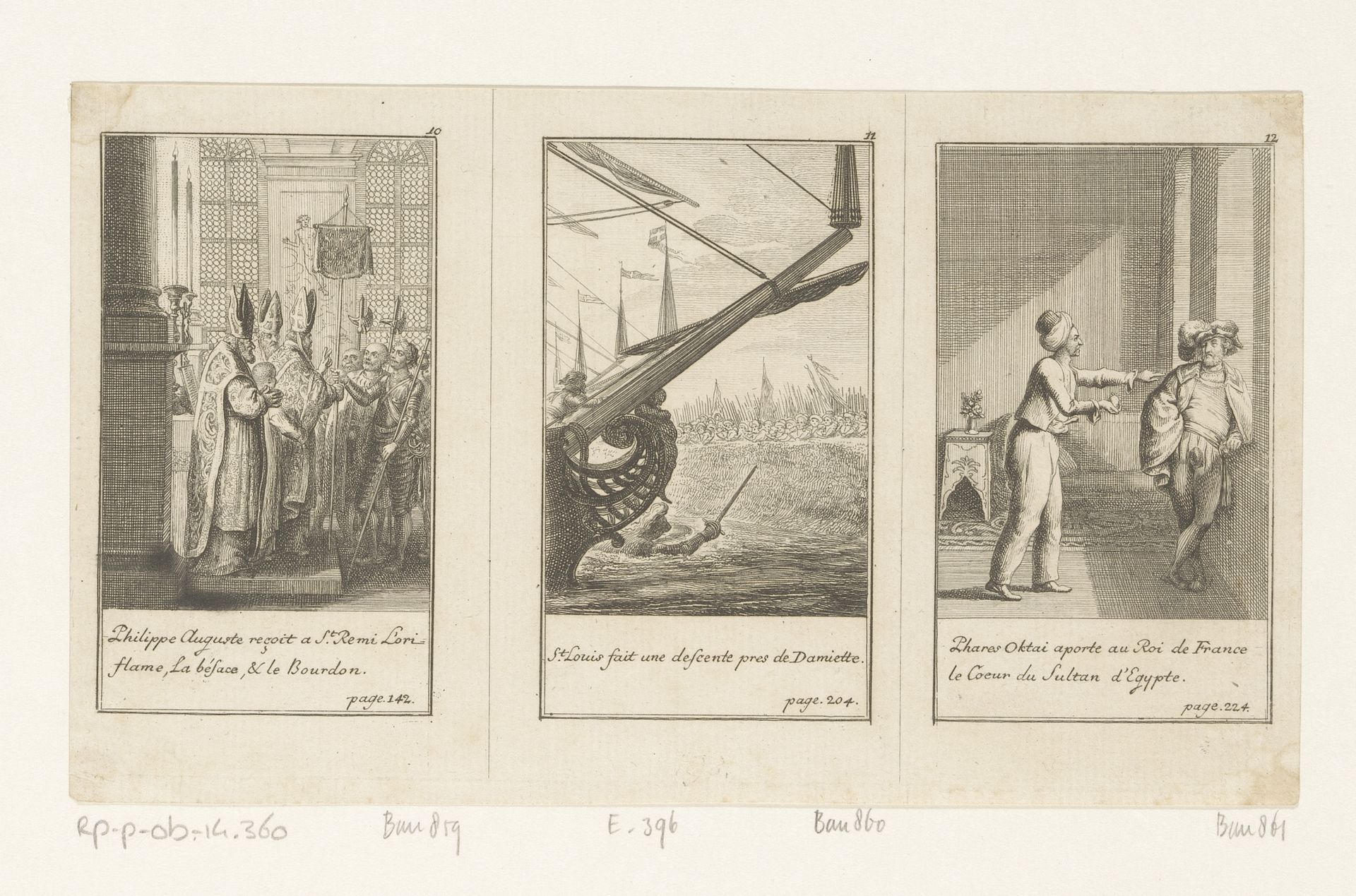 Drie voorstellingen uit Histoire des Croïsades van Maier by Daniel Nikolaus Chodowiecki