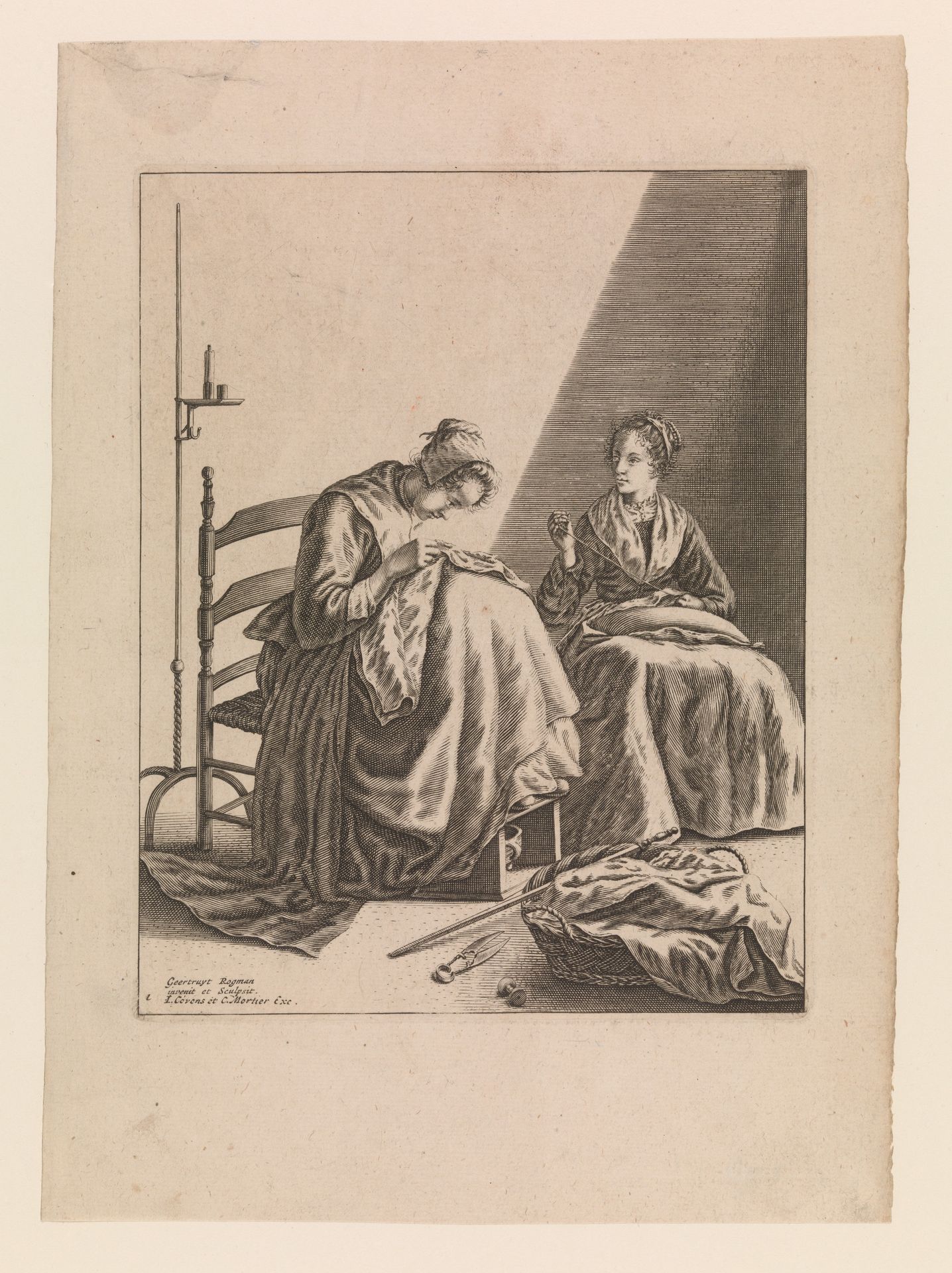 Two Women Sewing, Plate 1 from "Five Feminine Occupations" by Geertruydt Roghman