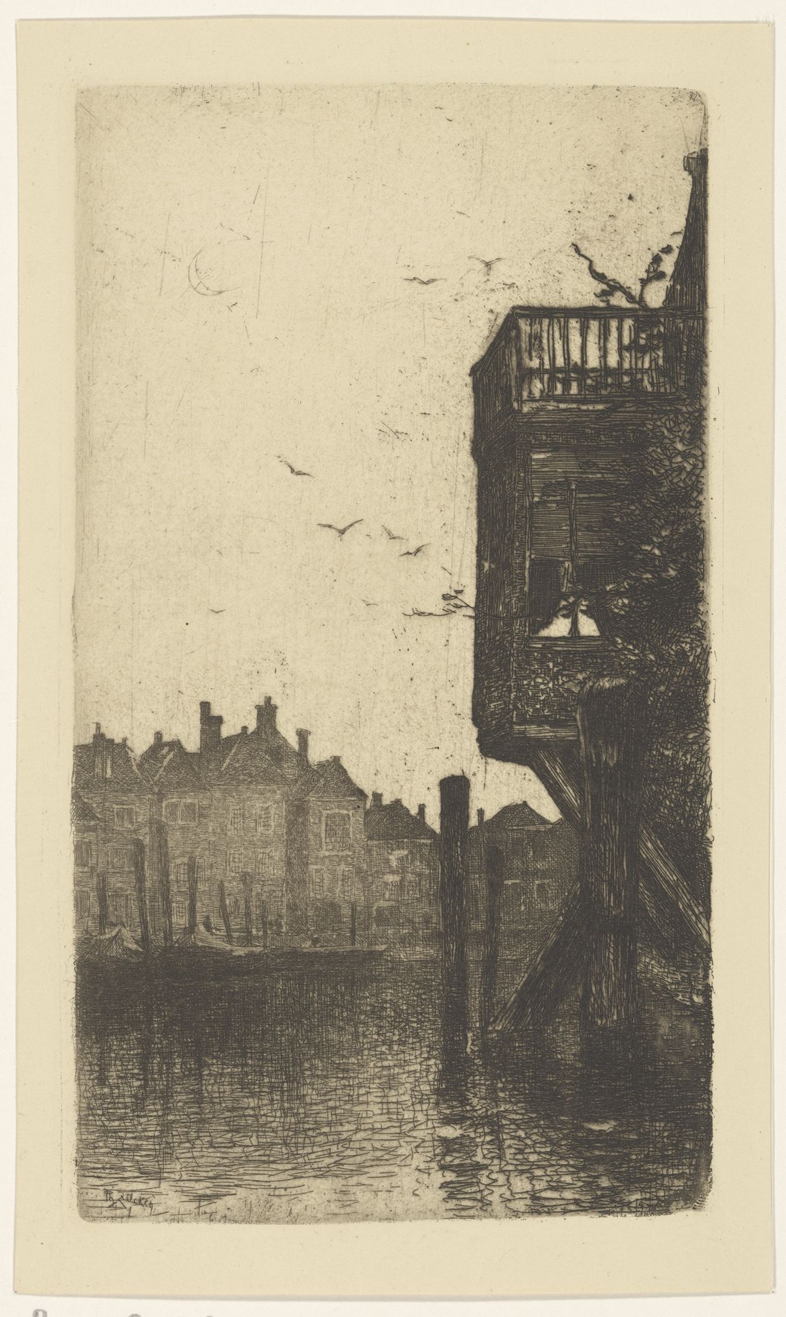 Huizen aan een gracht by Philip Zilcken