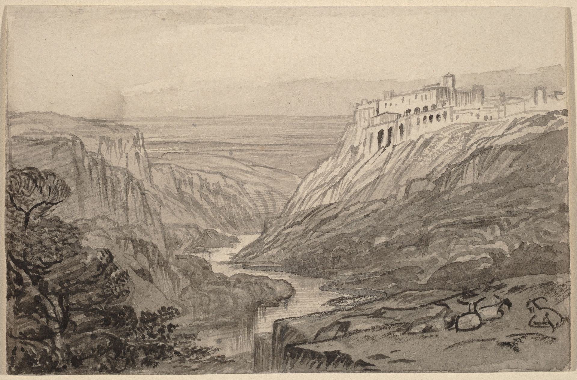 Goats Resting above a River Gorge (Narni, Italy) by Edward Lear