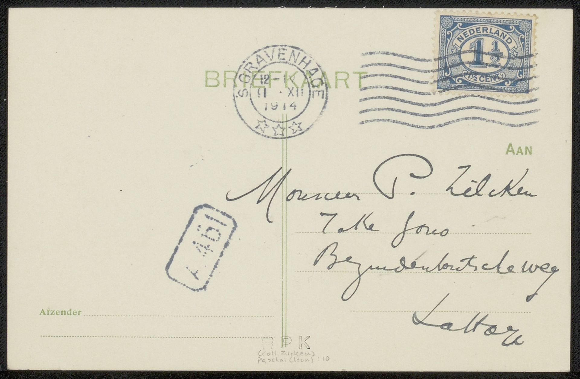 Briefkaart aan Philip Zilcken by Léon Paschal
