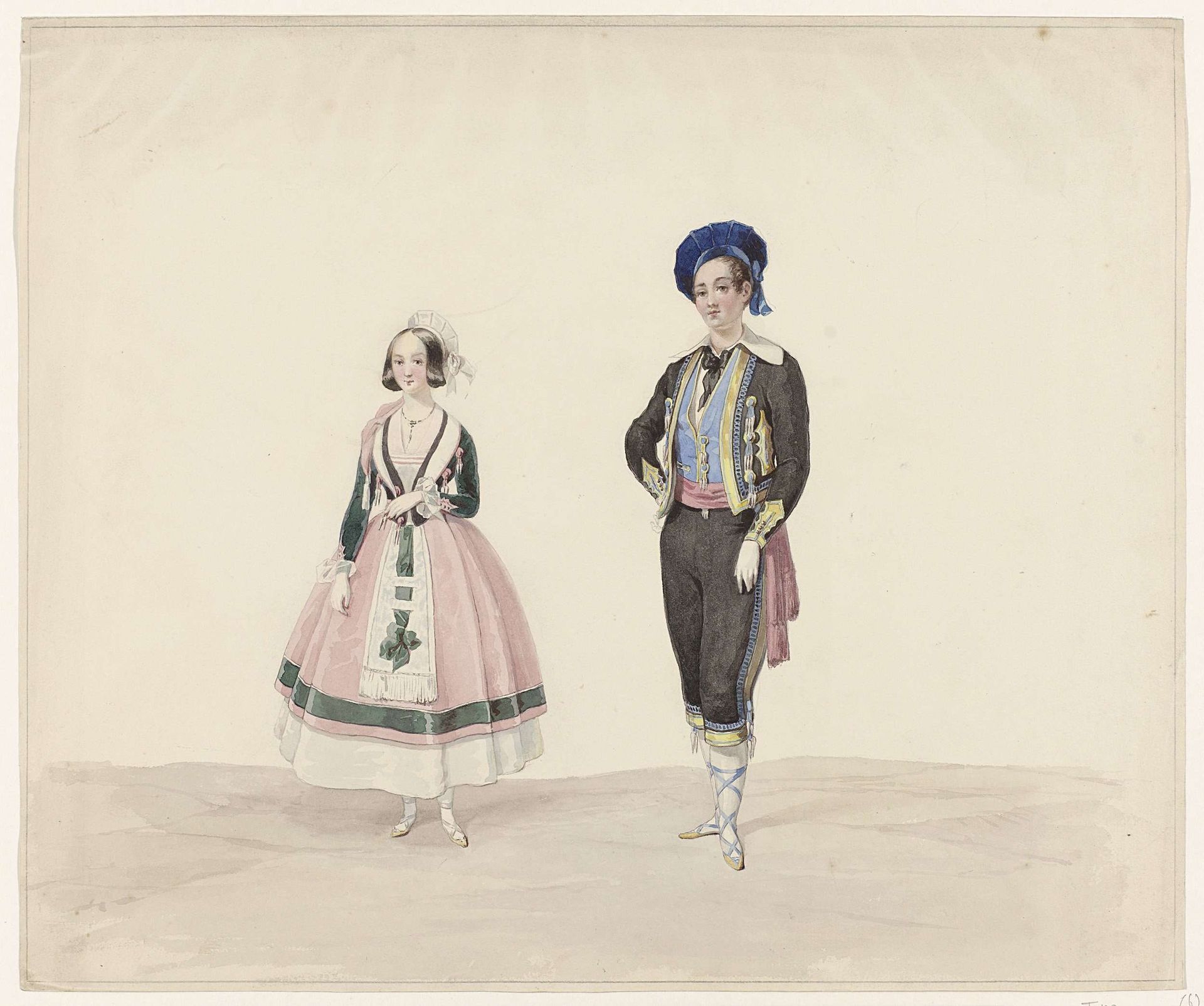 Man en vrouw in historisch kostuum, 1841 by Huib van Hove Bz