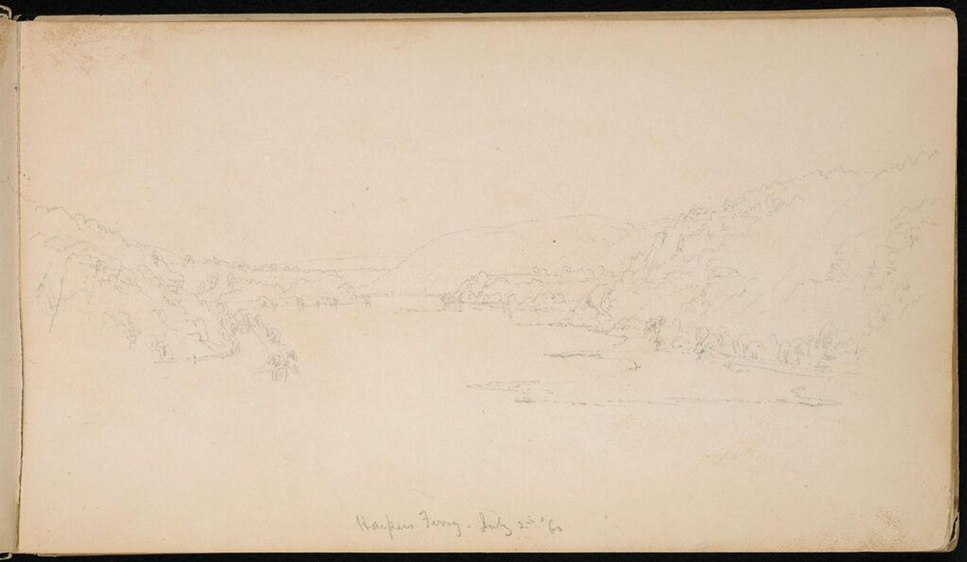 Harpers Ferry, Maryland; verso: blank page by Sanford Robinson Gifford