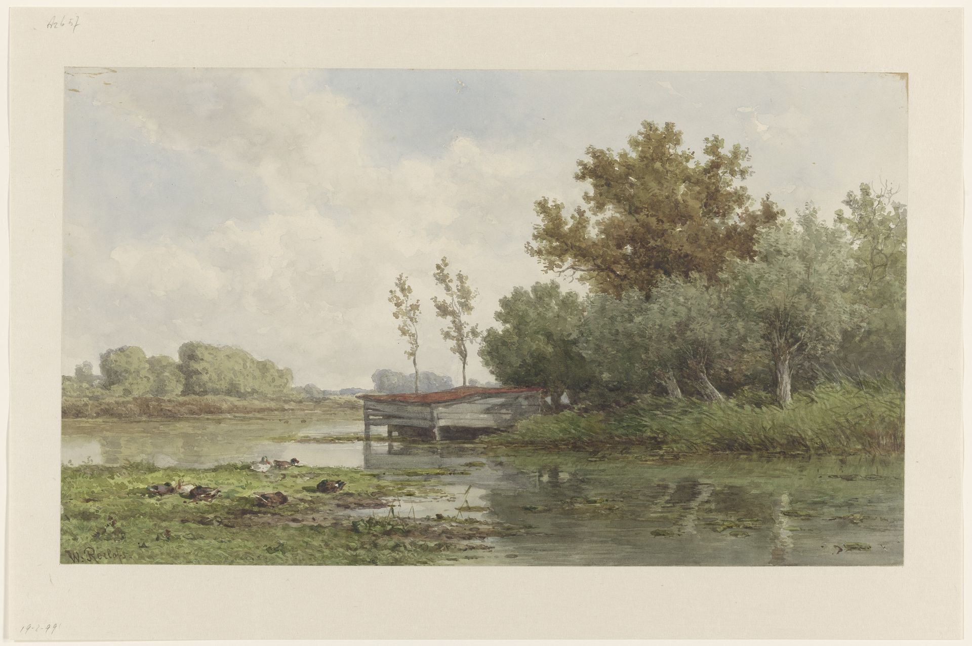 Landschap met water en eenden by Willem Roelofs