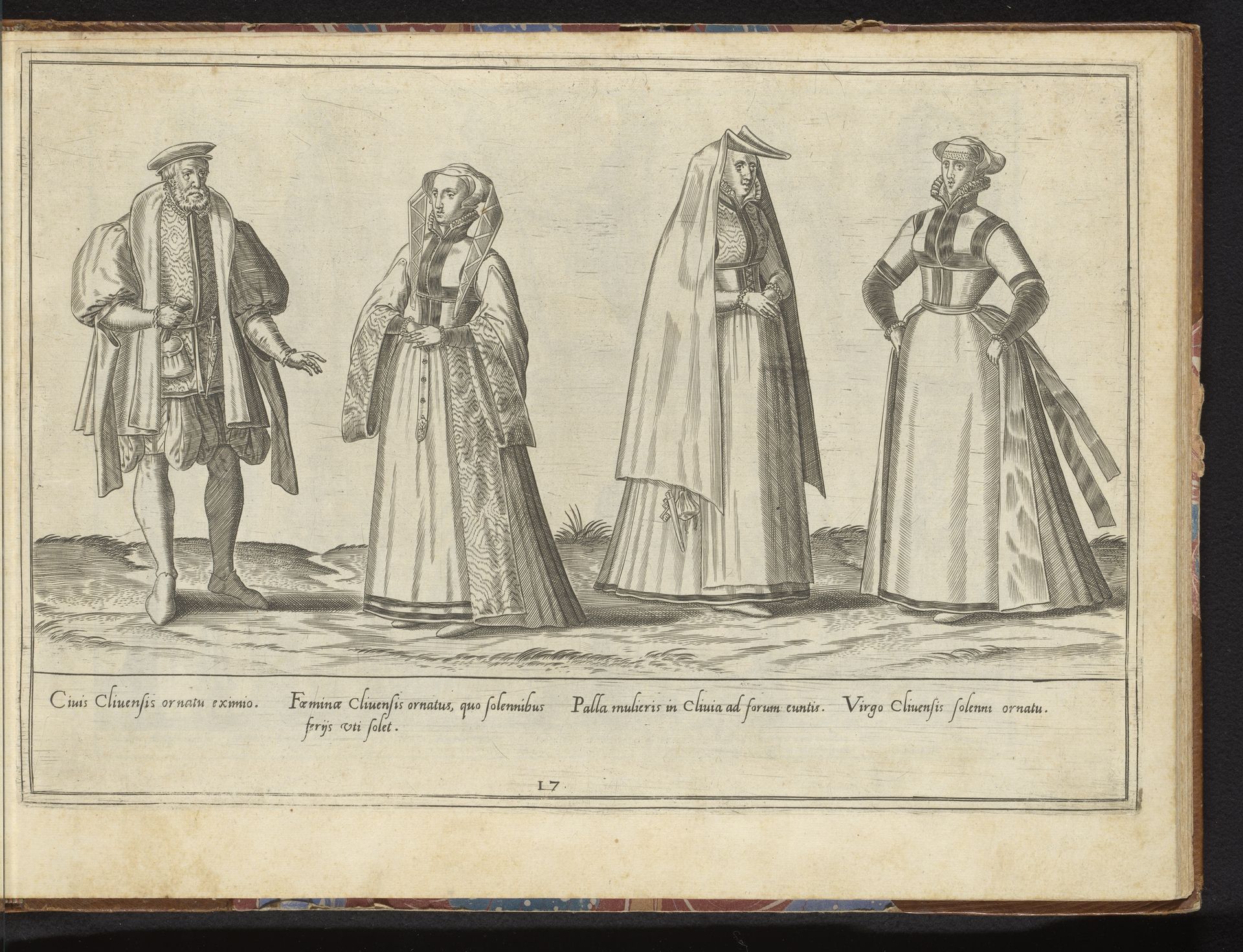 Drie vrouwen en een man, gekleed volgens de  mode van ca. 1580 in Kleef by Abraham de Bruyn