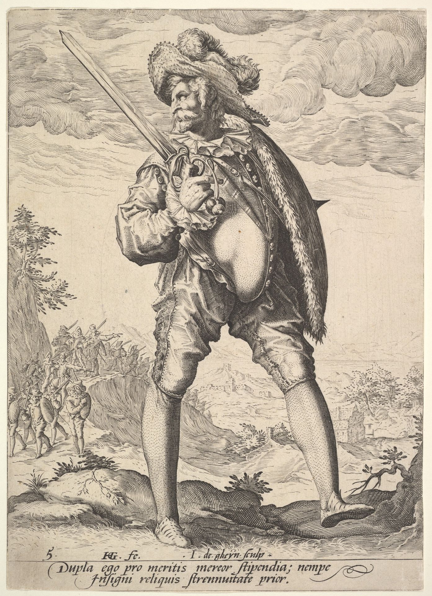 Soldier, Armed with Broadsword and Shield, from Officers and Soldiers by Jacques de Gheyn II
