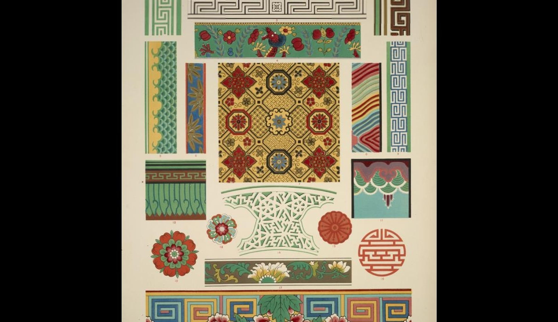 Chinese Ornament no. 3. Ornaments painted on porcelain and wood from woven fabrics by Owen Jones