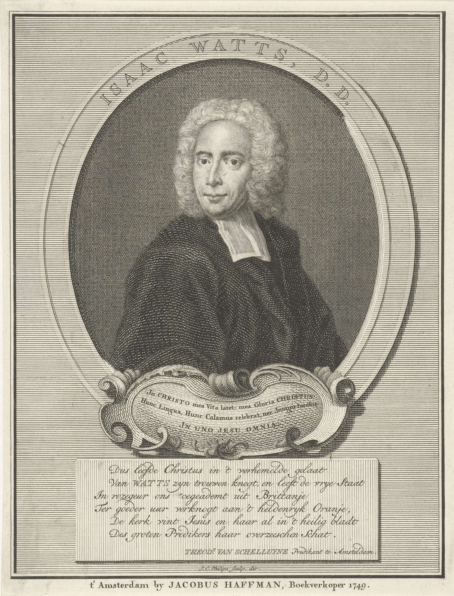 Portret van de theoloog Isaac Watts by Jan Caspar Philips