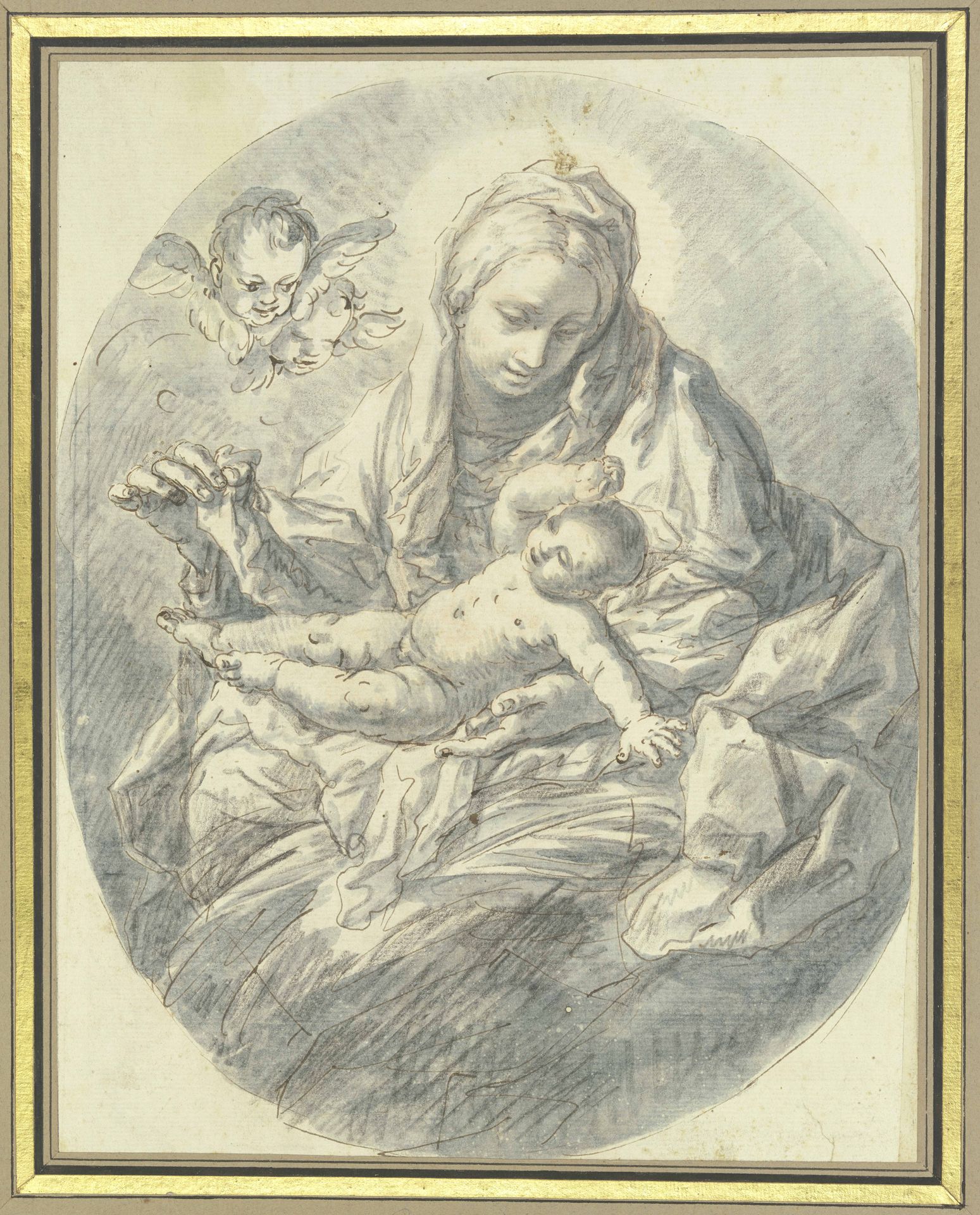 Maria hebt den Schleier vom Kind, links zwei zusehende Engelsköpchen by Carlo Maratti