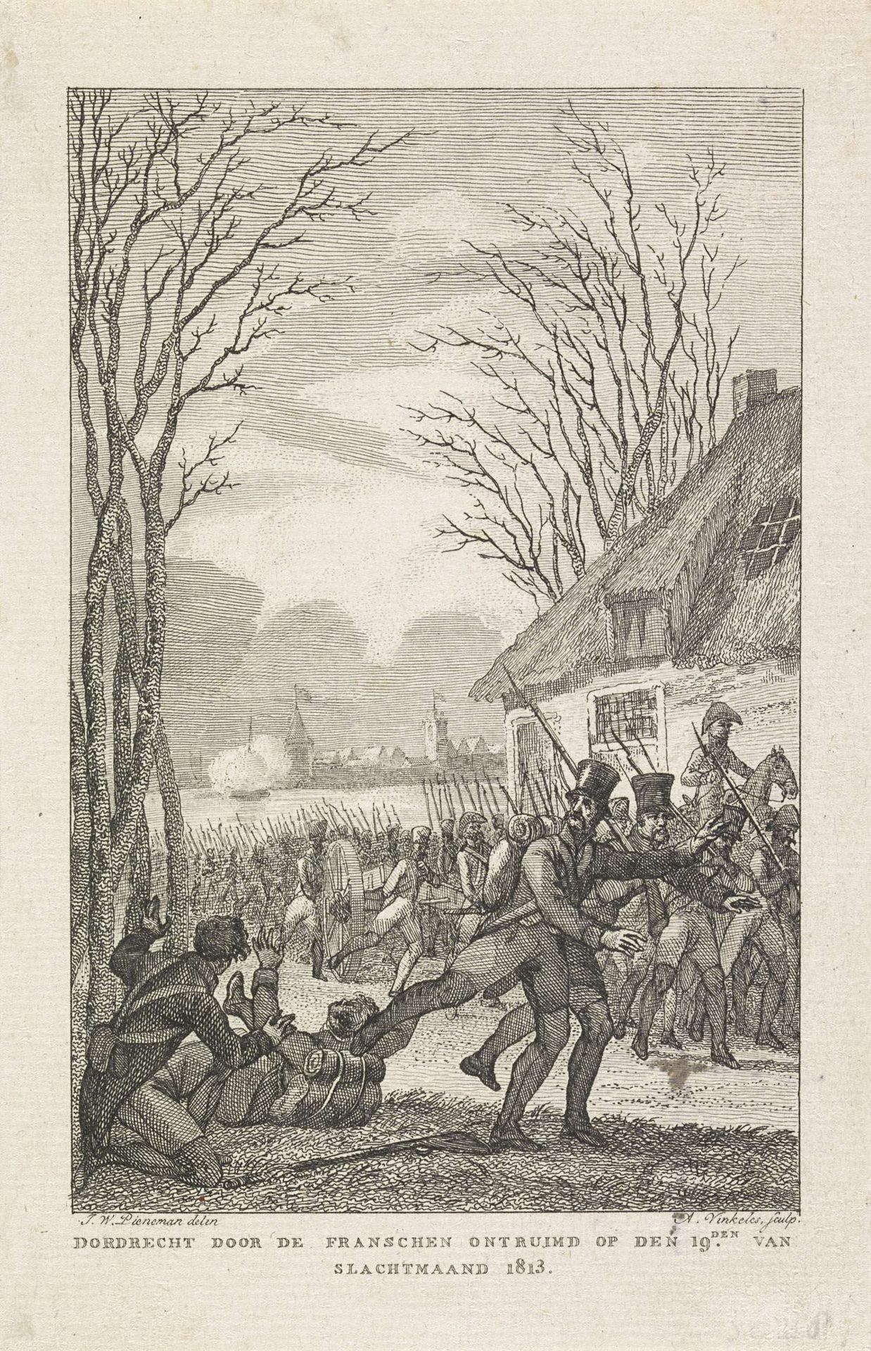 Fransen vertrekken uit Dordrecht, 1813 by Abraham Vinkeles