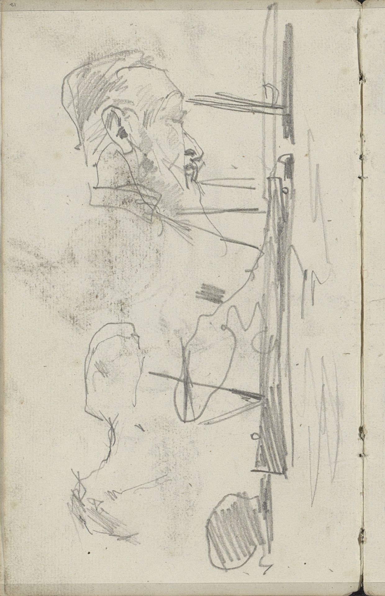 Boten in het water en een mannenhoofd by George Hendrik Breitner