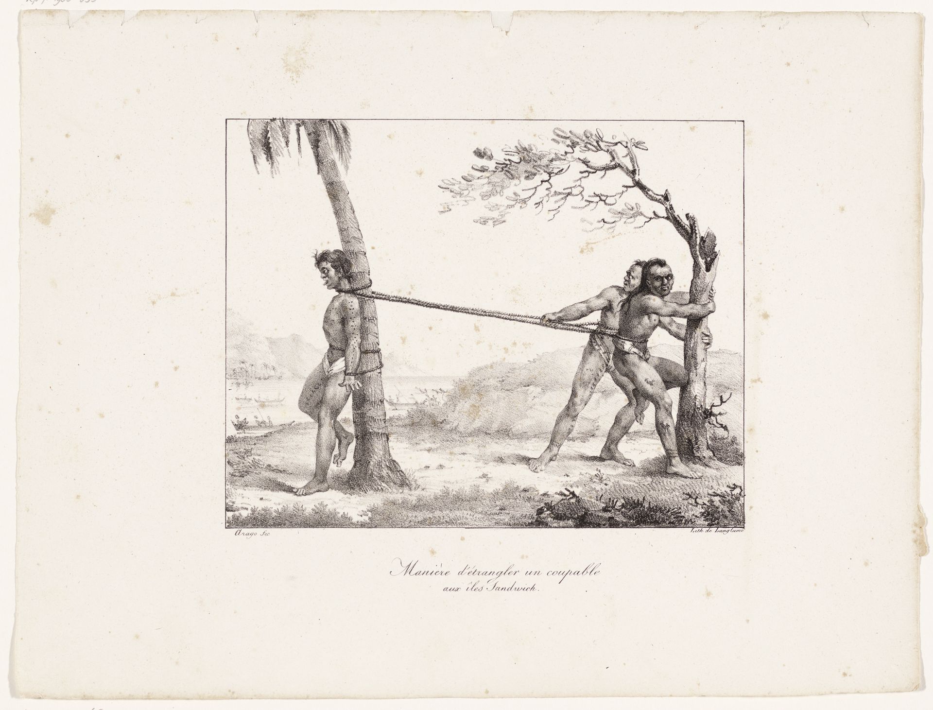 Veroordeelde wordt gewurgd op de Hawaïaanse eilanden by Jacques Etienne Victor Arago