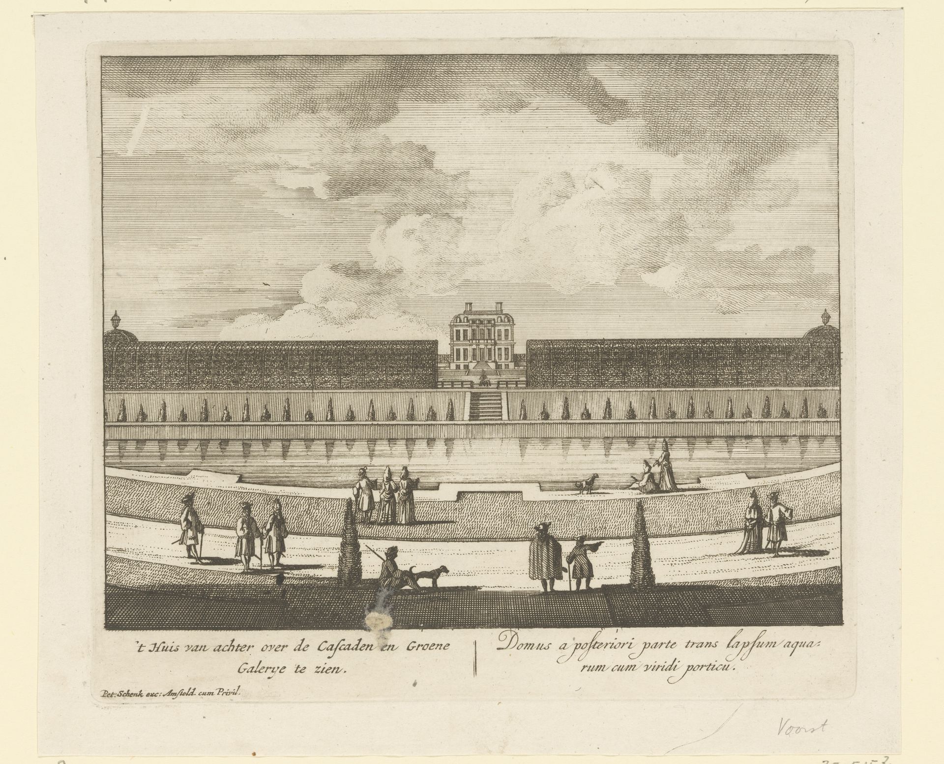 Gezicht op de achterzijde van Huis de Voorst by Pieter Schenk