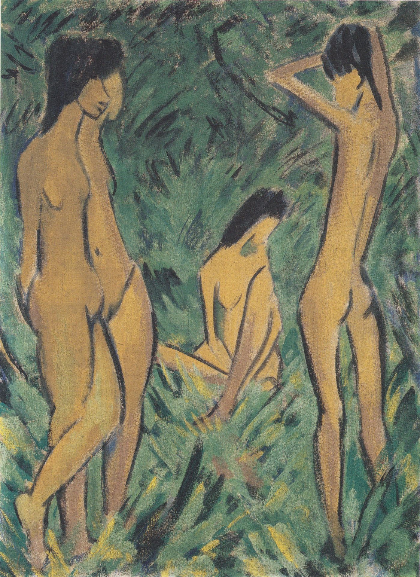 Knabe Vor Zwei Stehenden Und Einem Sitzenden Mädchen by Otto Mueller
