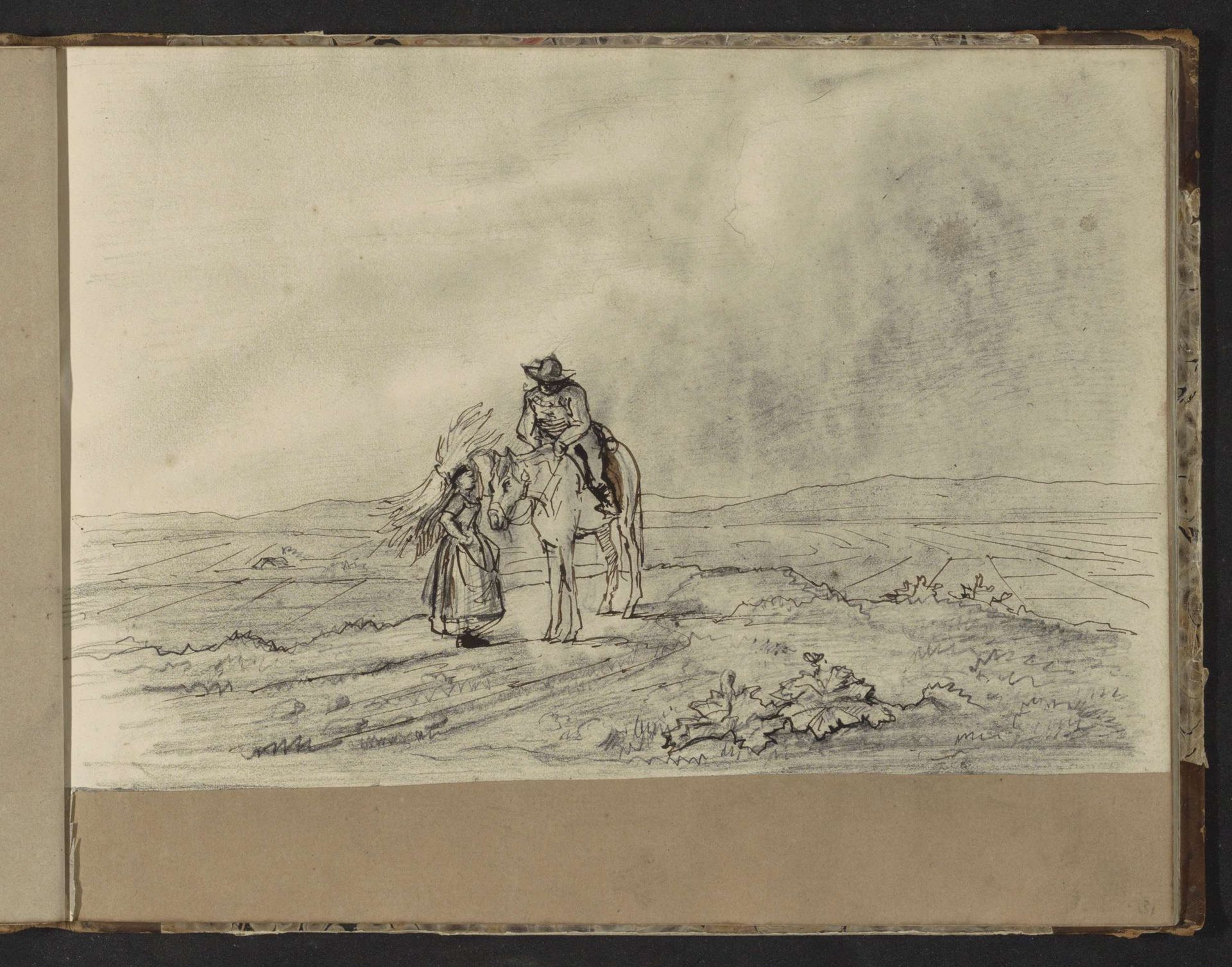 Ruiter en een vrouw met koren in een heuvellandschap by Johannes Tavenraat