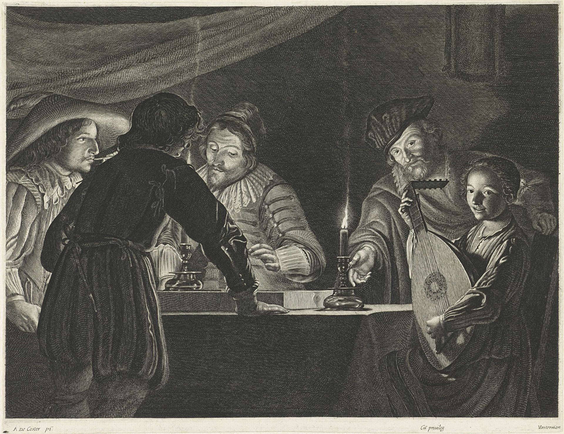 Tric-trac Players by Candlelight by Lucas Vorsterman I
