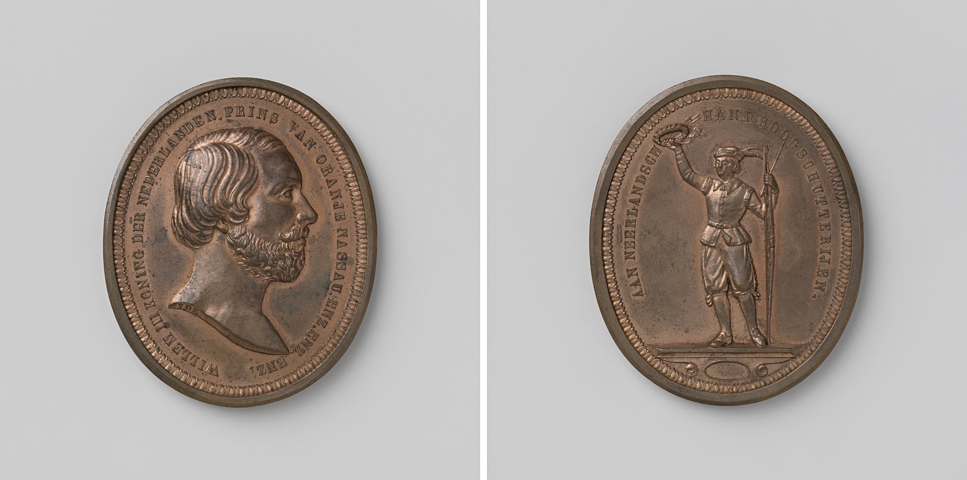 Neerlands Handboog Schutterijen, penning ter ere van Willem III, koning der Nederlanden by David van der (1804-1879) Kellen
