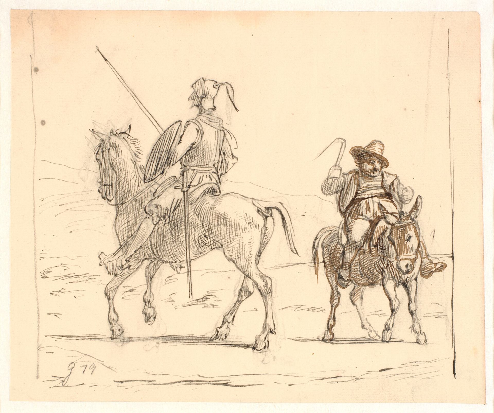 Don Quixote rider mod venstre, Sancho Pansa mod højre by Wilhelm Marstrand