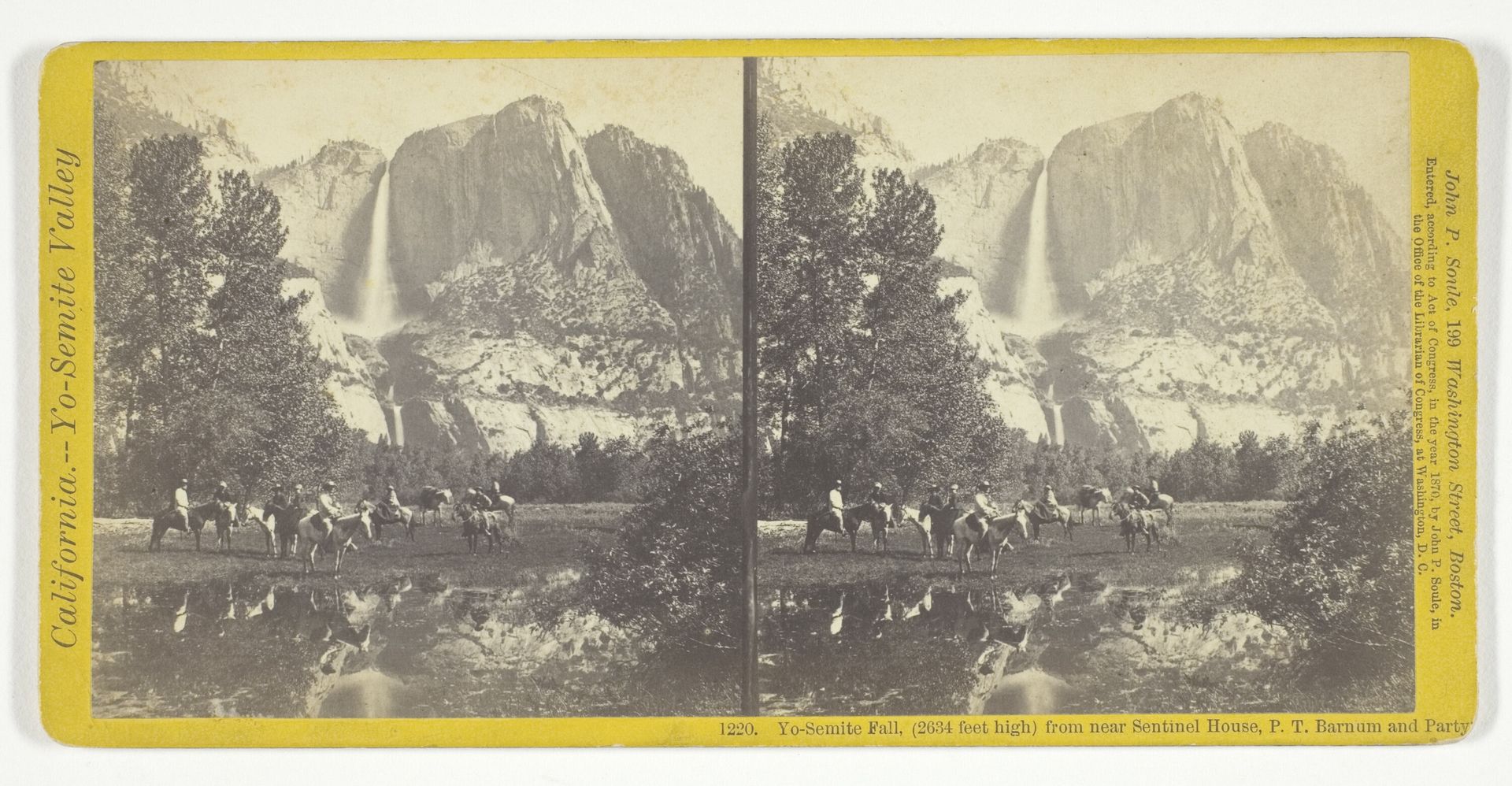 Yo-Semite Fall, (2634 feet high) from near Sentinel House, P. T. Barnum and Party by John P. Soule