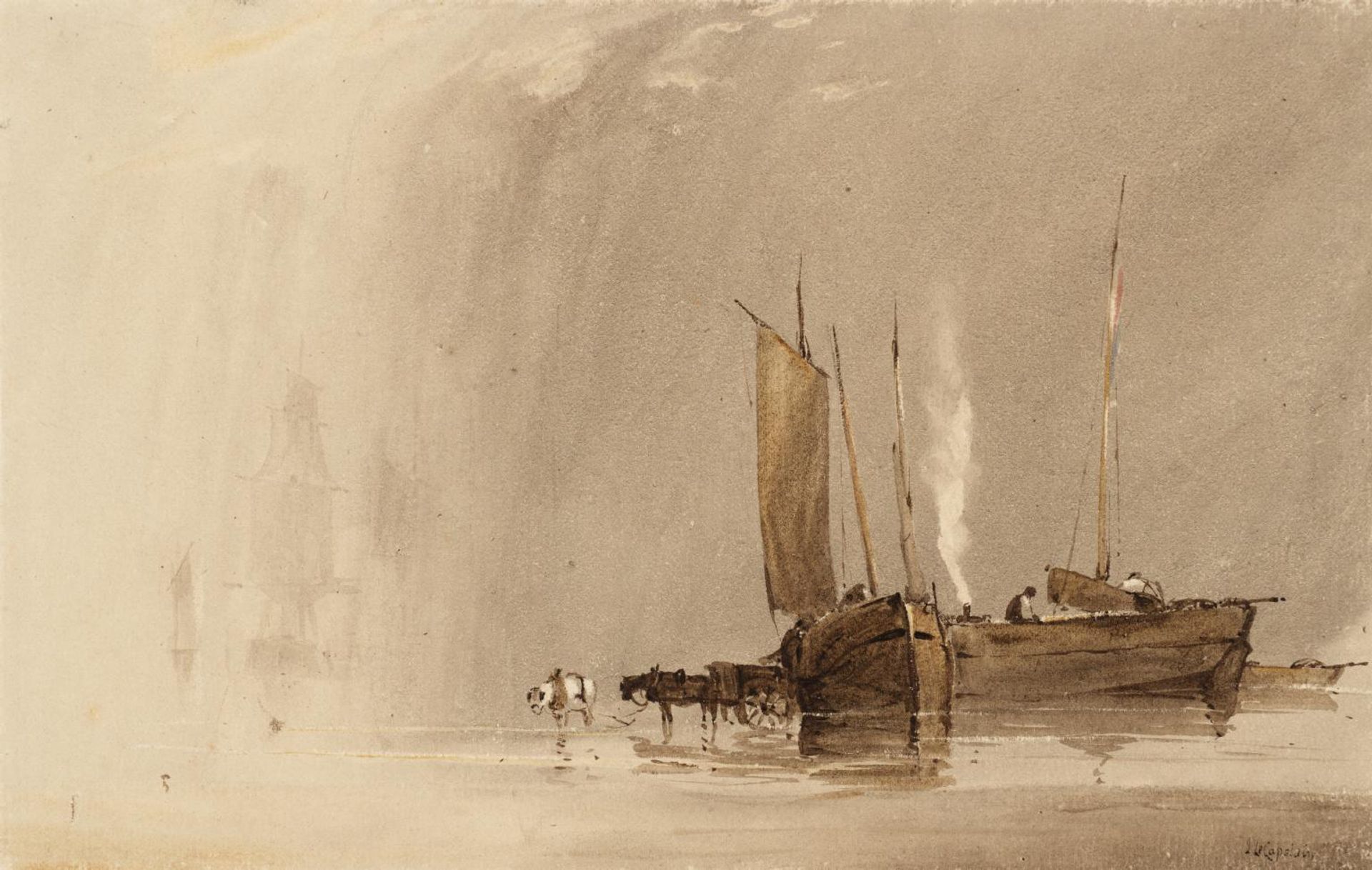 Fishing Boats, Low Tide by  Jean Le Capelain