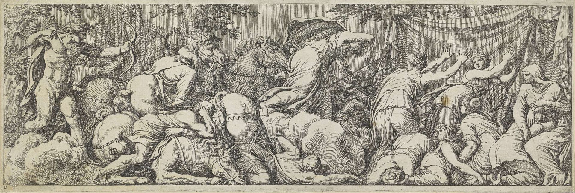 Apollo en Diana doden de kinderen van Niobe by Giovanni Battista Galestruzzi