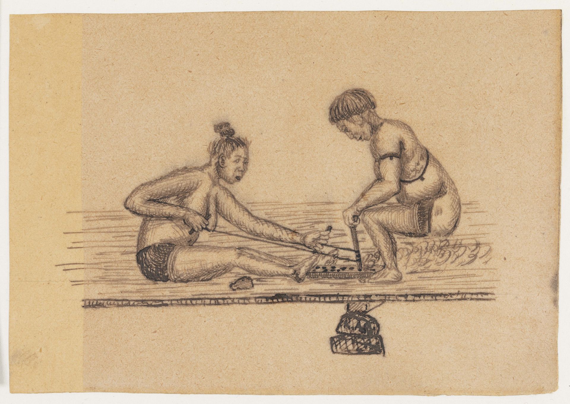 Illustration for an Inuit legend (two naked persons making fire) by Kaarale Andreassen