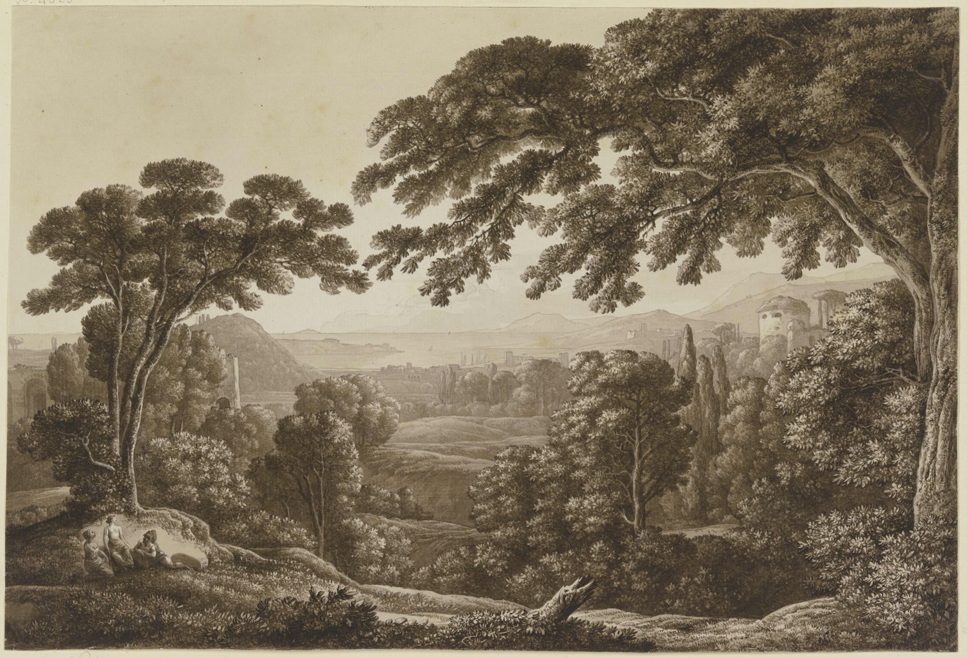 Baumreiche Berglandschaft mit Ruinen by Franz Kobell