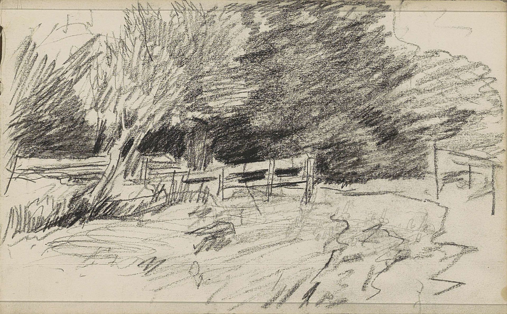 Weide met bomen en een hek by Anton Mauve
