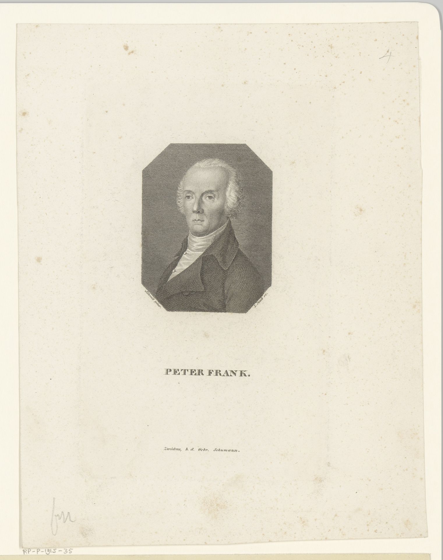 Portret van Johann Peter Frank by Leonhard Staub