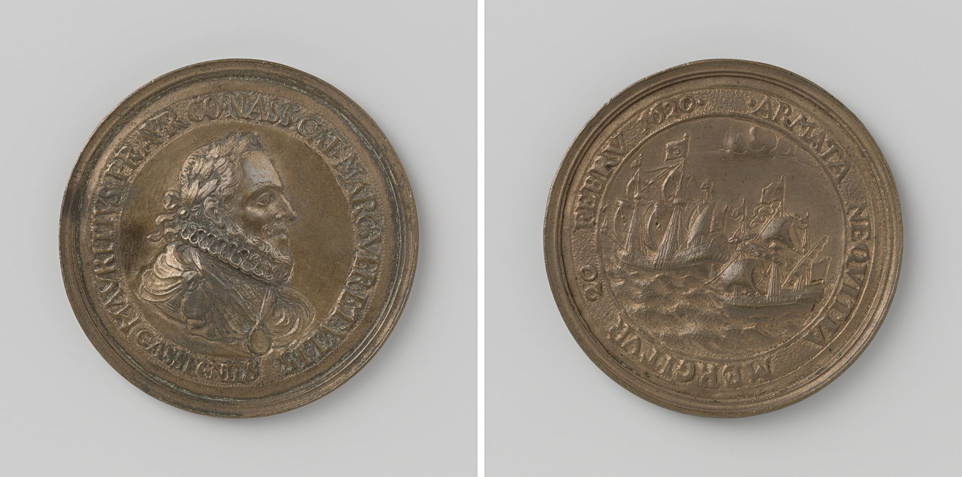 Verovering van twee Algerijnse schepen door hopman Mooy Lambrechts, penning ter ere van prins Maurits by Gideon d' Assigny