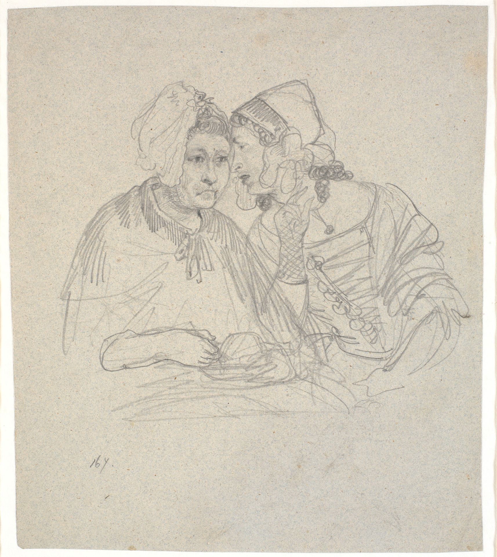 Studie til to af de sladrende madammer på maleriet af "Barselsstuen" by Wilhelm Marstrand