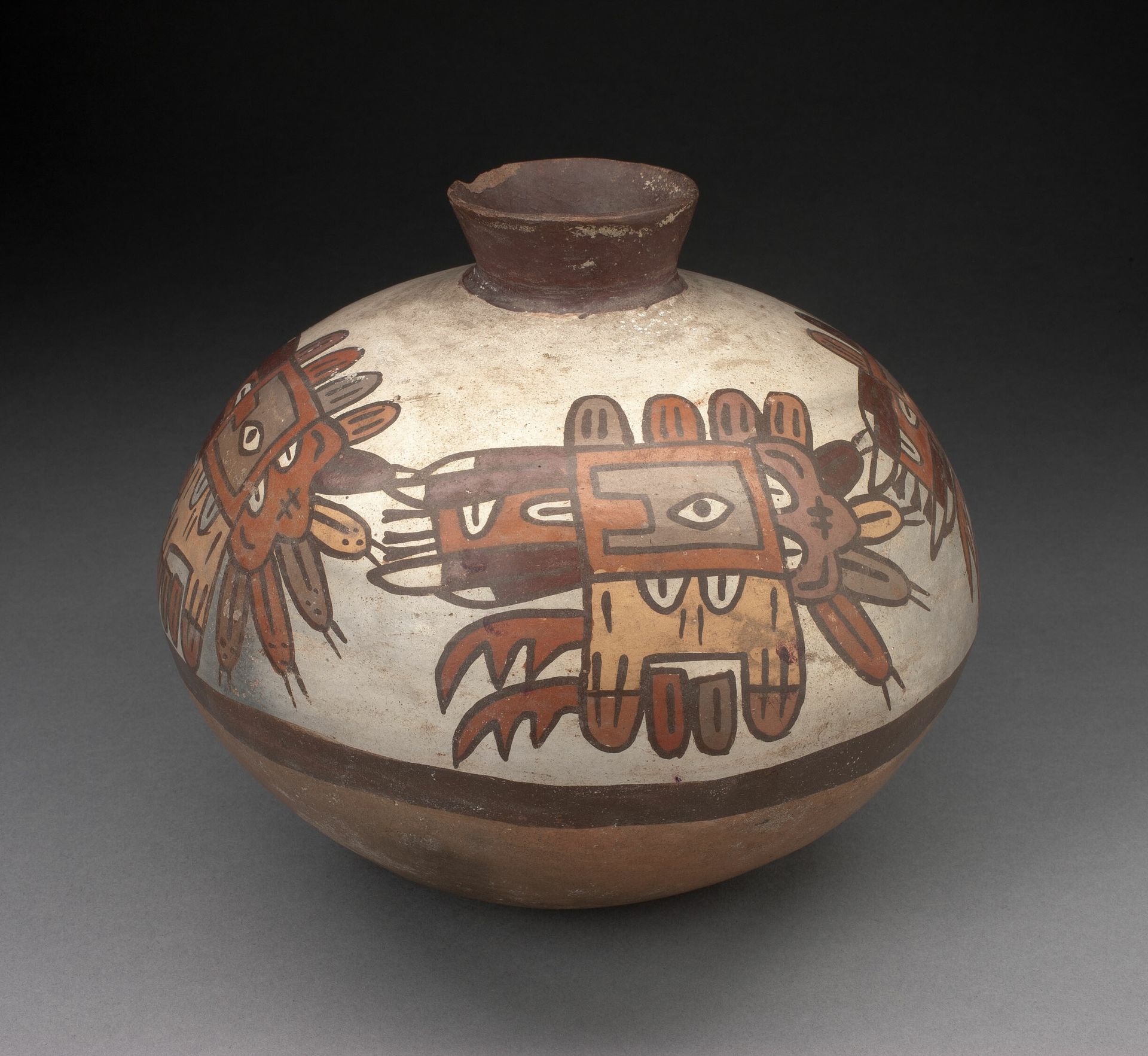 Jar with Narrowed Neck Depicting Highly Abtracted Bird or Insect by Nazca