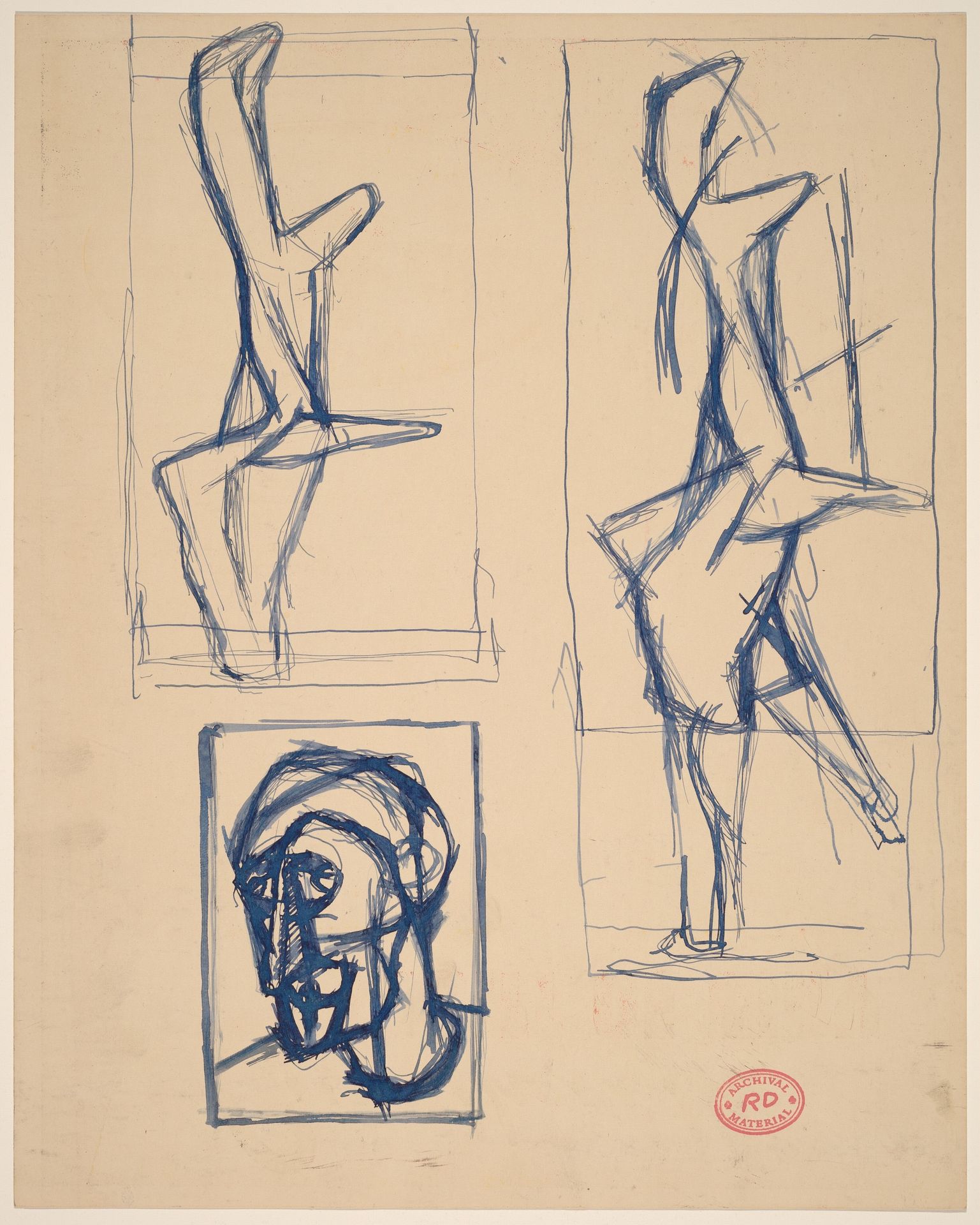 Untitled [cubist head study with two studies of abstract forms] by Richard Diebenkorn