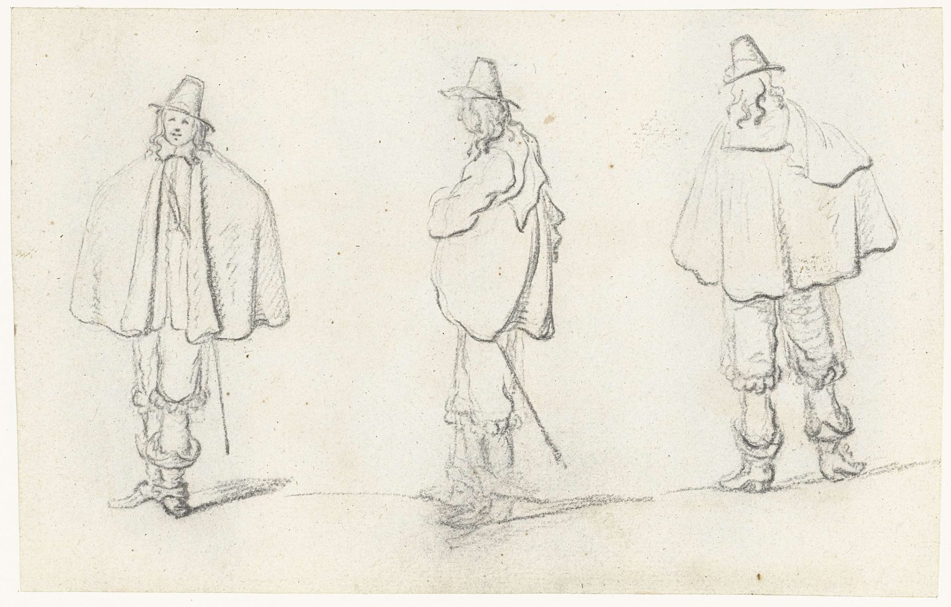 Drie studies van een man met een cape by Gerard ter (II) Borch