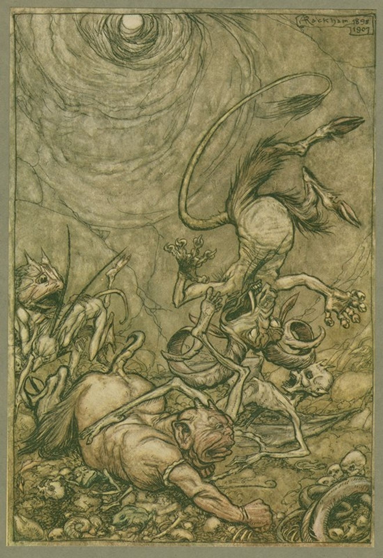 Into the bottomless pit he fell slap. by Arthur Rackham