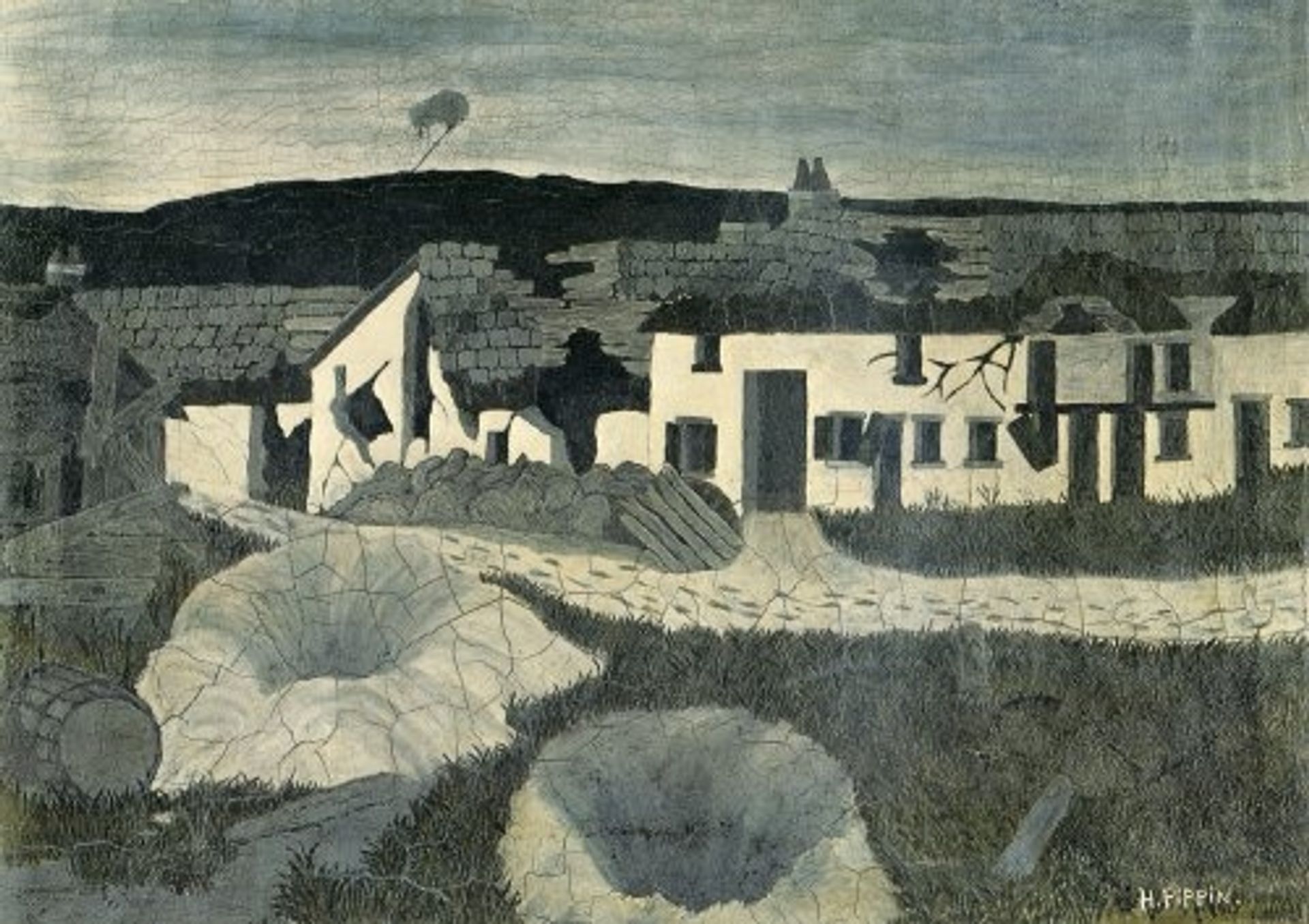 Shell Holes And Observation Balloon, Champagne Sector by Horace Pippin
