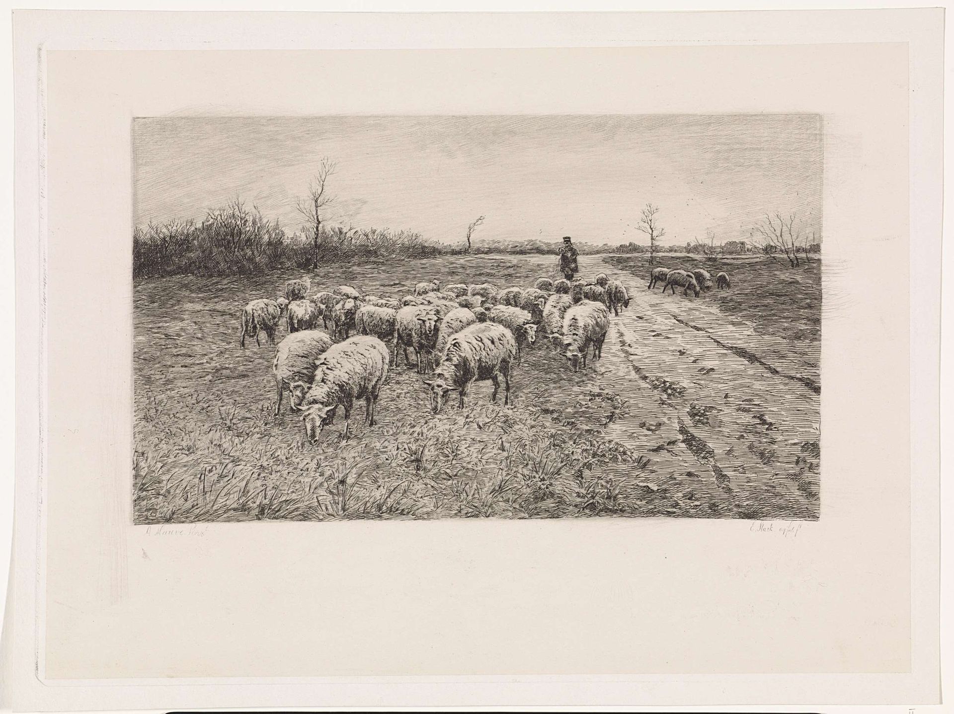 Herder met kudde schapen by Elias Stark