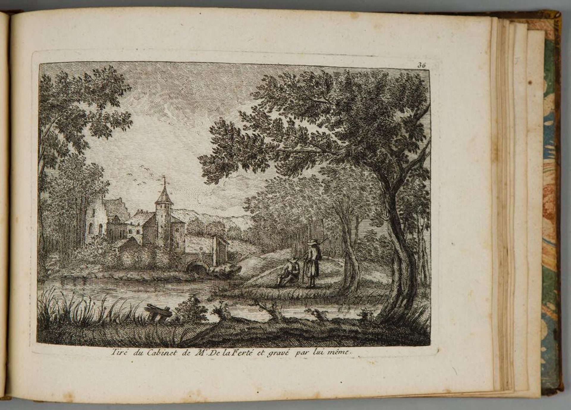 Forest Landscape with two Figures and Cityscape in Background by Denis-Pierre-Jean Papillon de la FertÃ©