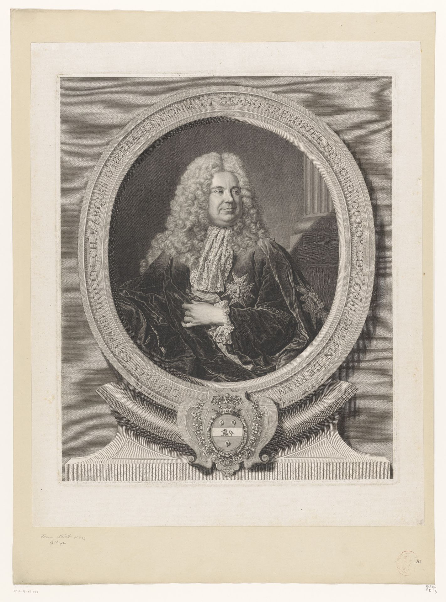 Portret van Charles Gaspard Dodun by Pierre Drevet