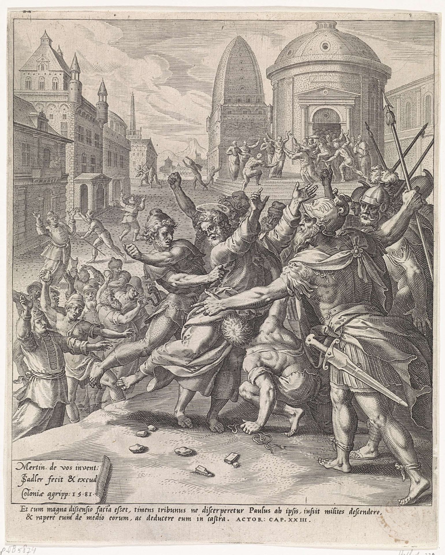 Paulus wordt door de joden aangevallen by Johann Sadeler I
