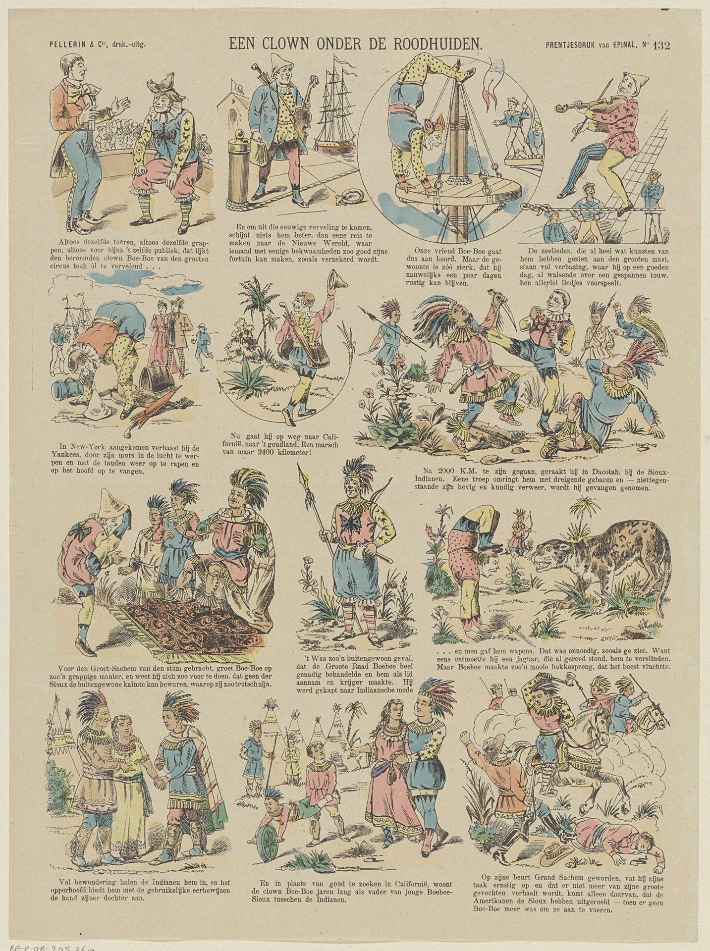 Beeldverhaal getiteld ‘Een clown onder de roodhuiden’ by Pellerin & Cie.