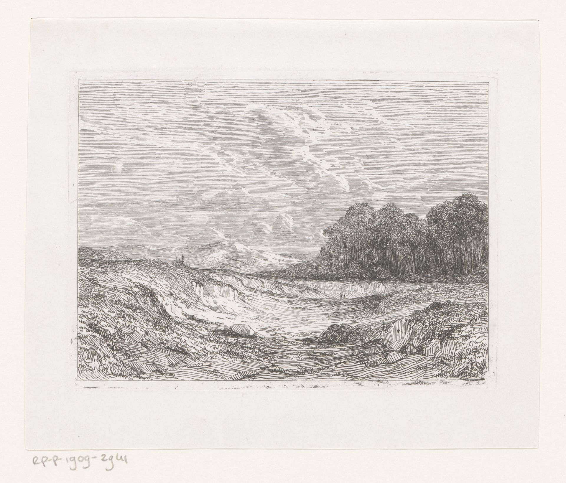 Kaal landschap met op de achtergrond heuvels en bebossing by César de Cock