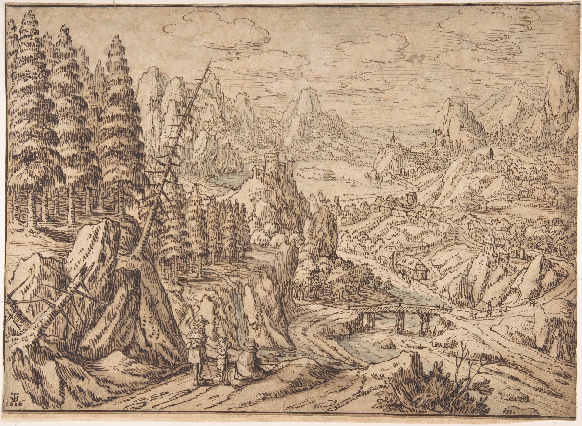Mountainous Landscape with Travelers on a Road by Tobias Verhaecht