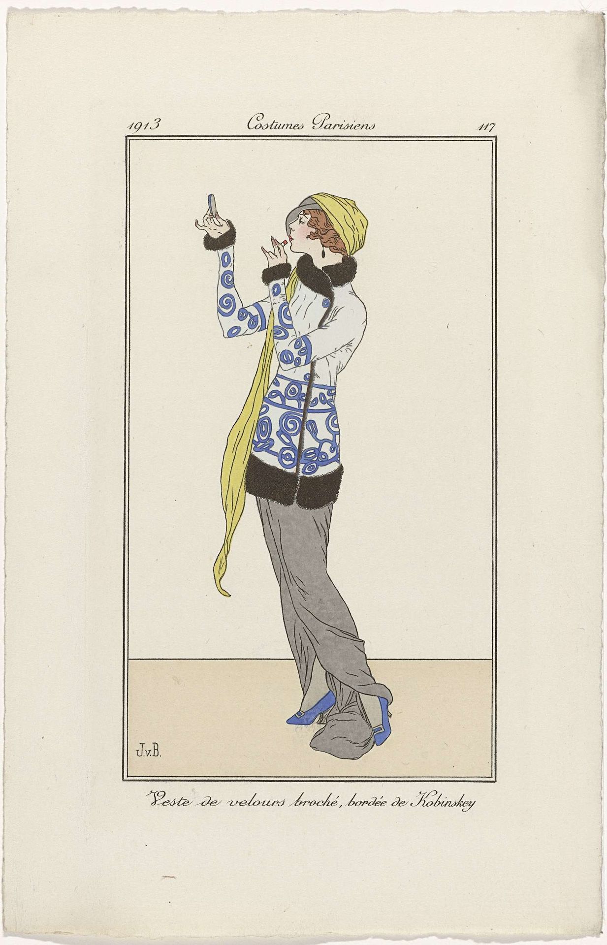 Journal des Dames et des Modes, Costumes Parisiens, 1913, No. 117 : Veste de velours (...) by Jan van Brock