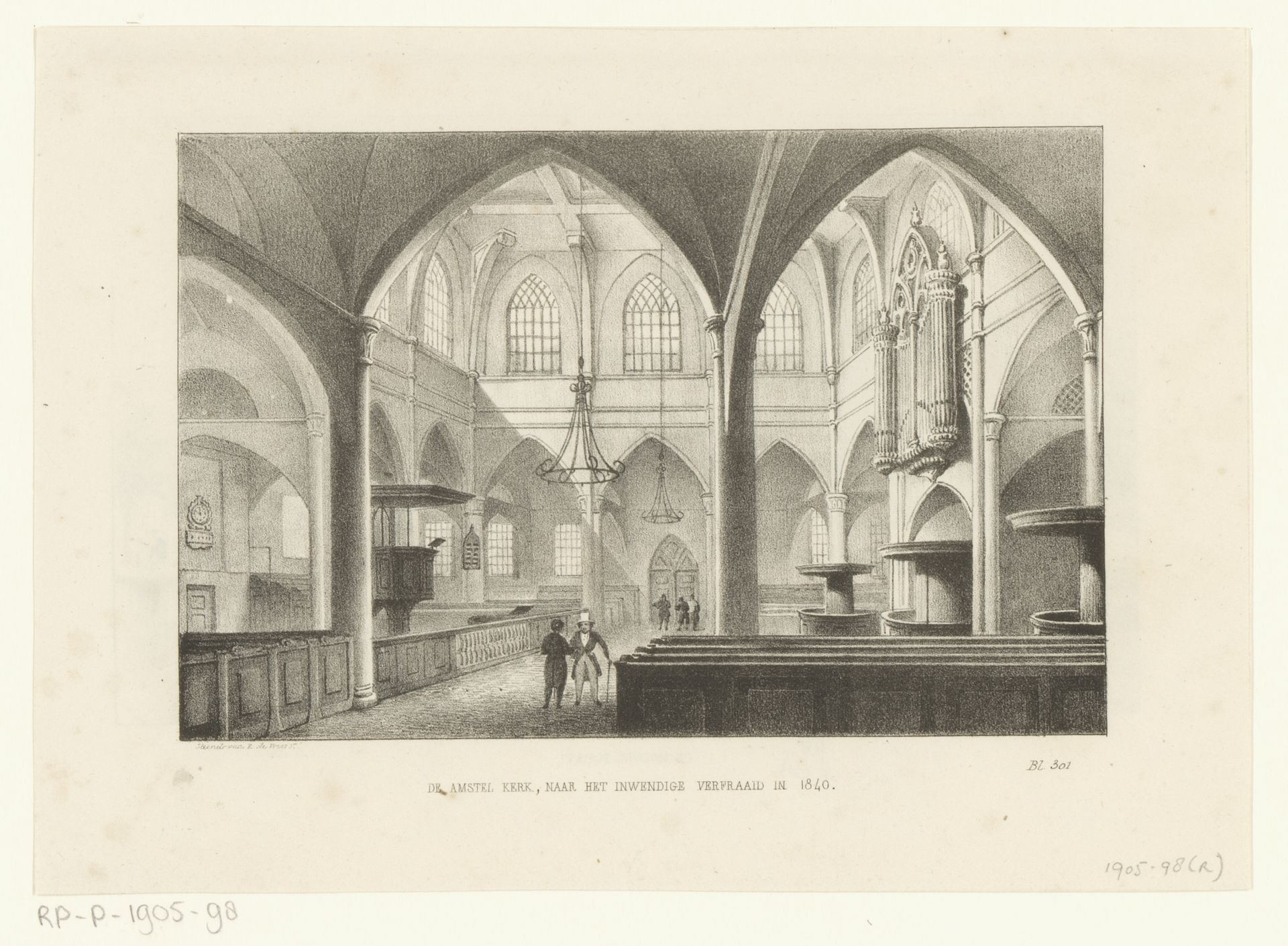 Interieur van Amstelkerk te Amsterdam by Johannes Hilverdink