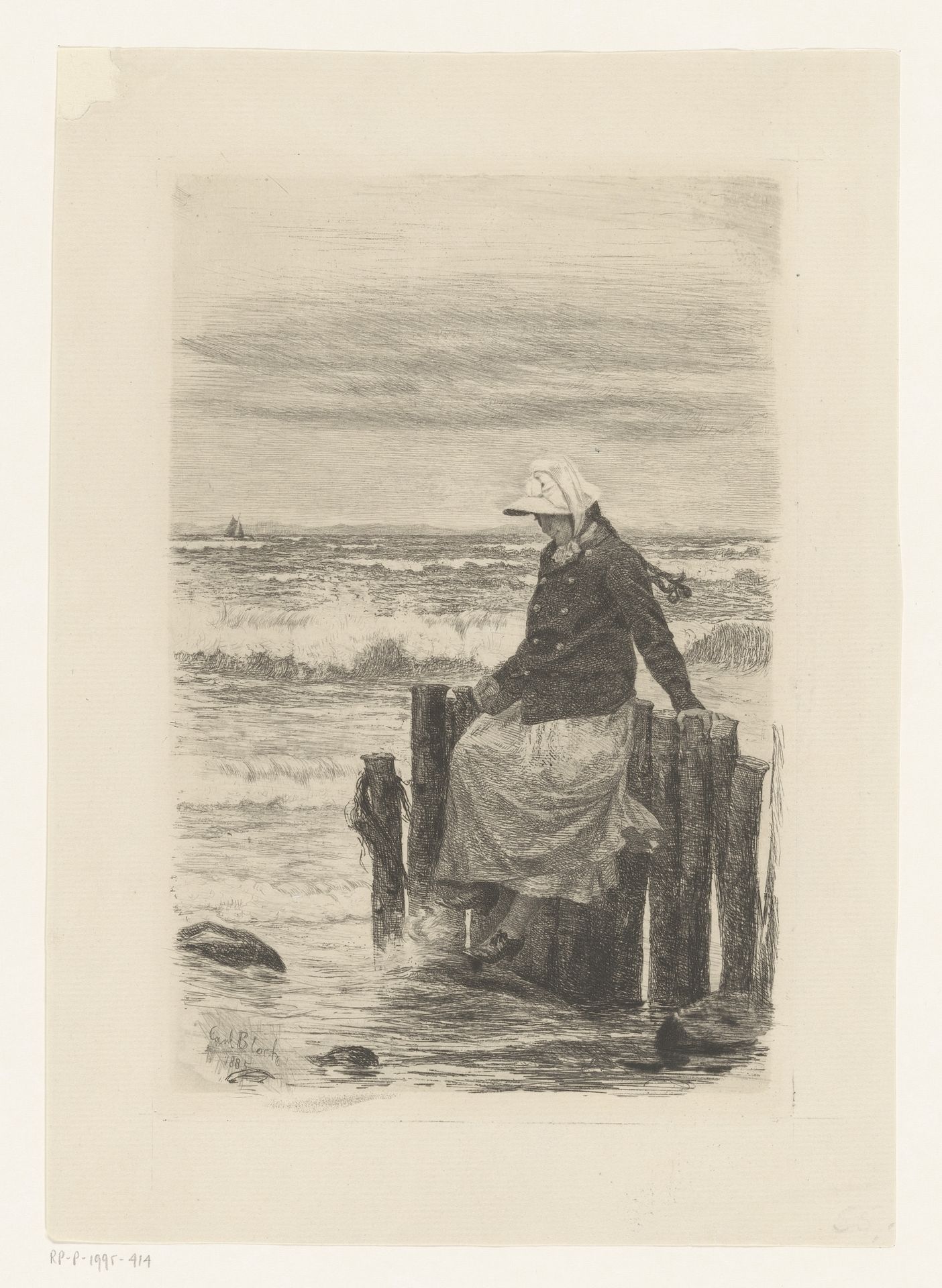 Dame, zittend op een pier aan het water by Carl Bloch