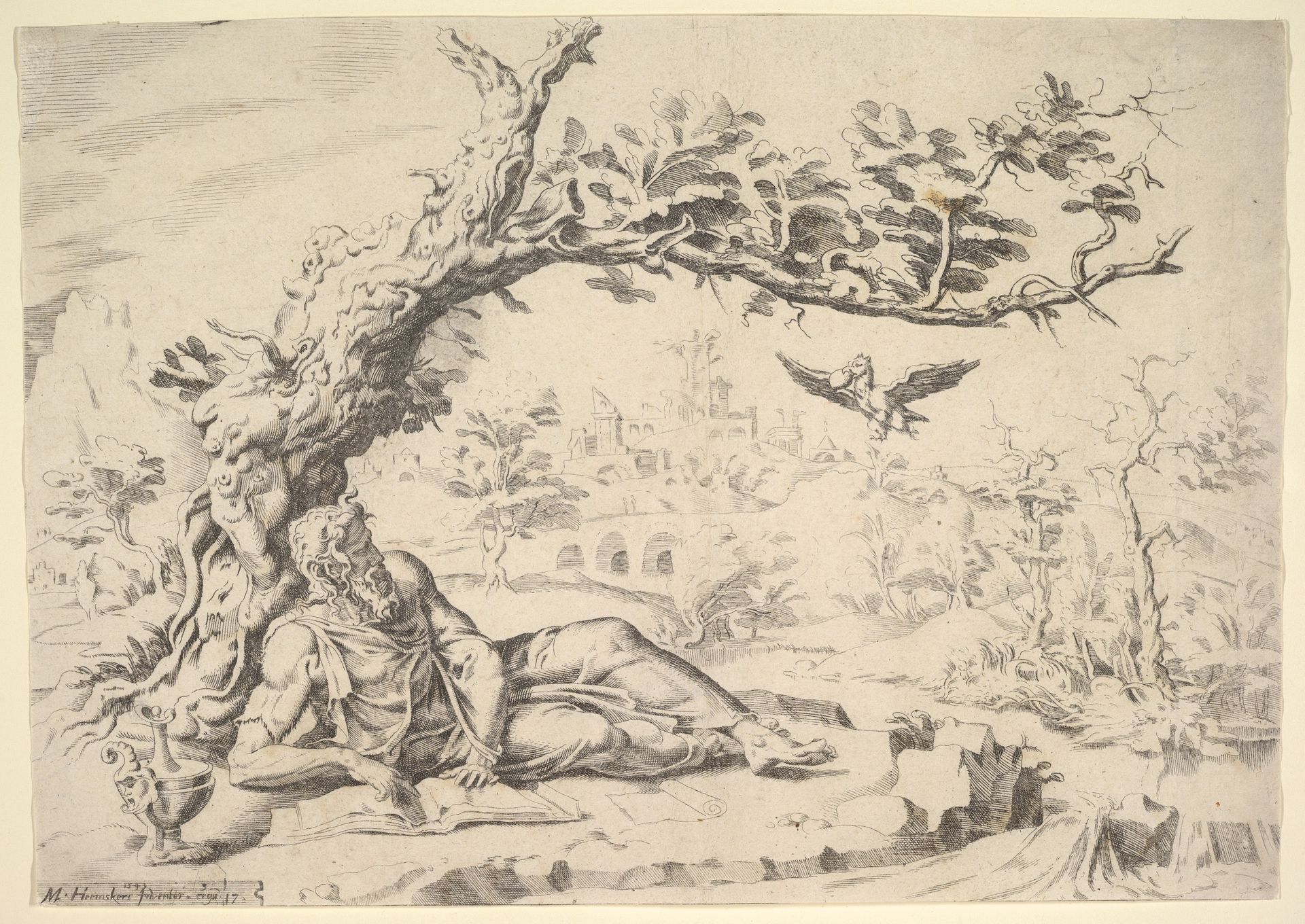 Elijah Fed by Ravens by Dirck Volckertsz Coornhert