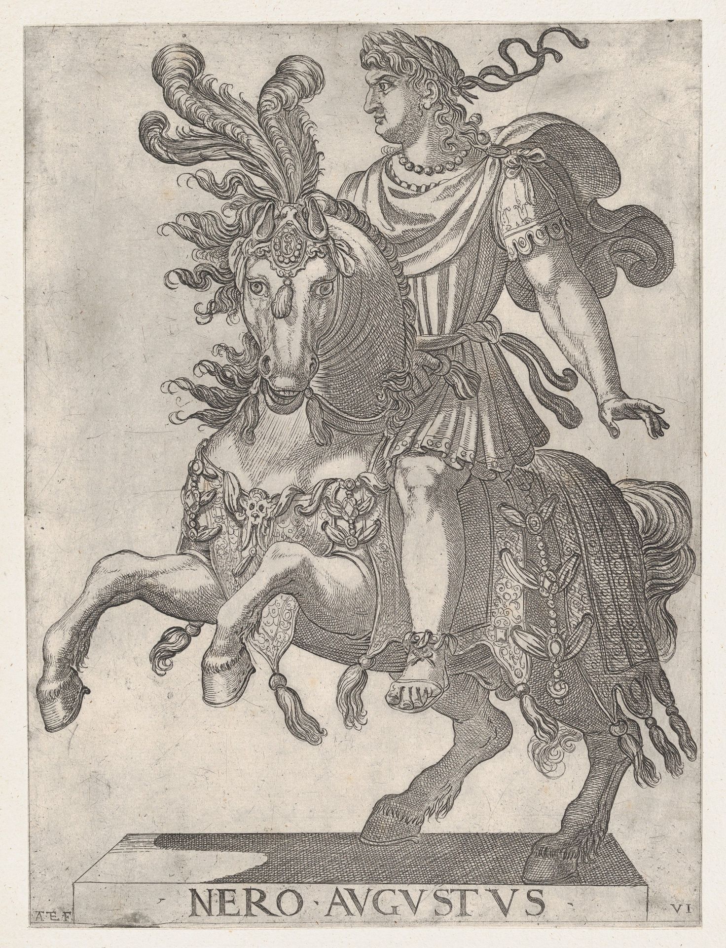 Plate 6: Emperor Nero on Horseback, from ' The First Twelve Roman Caesars' by Antonio Tempesta