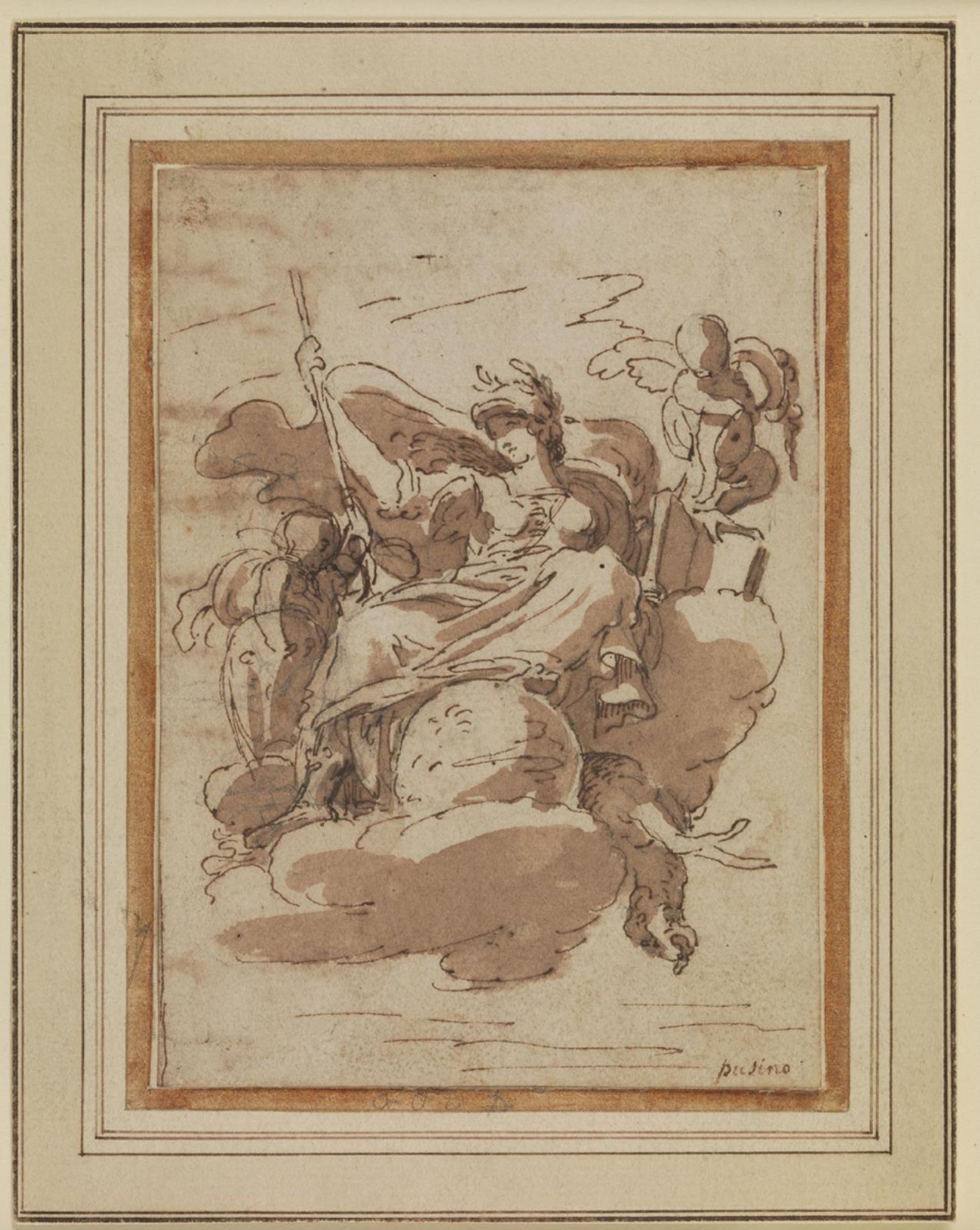 Allegorisk kvindefigur, siddende på skyer by Charles Mellin